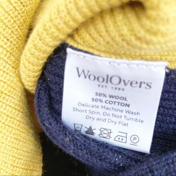 Woolovers Colorblock Yellow Navy Wool Blend Sweater Sz S - Picture 3 of 6